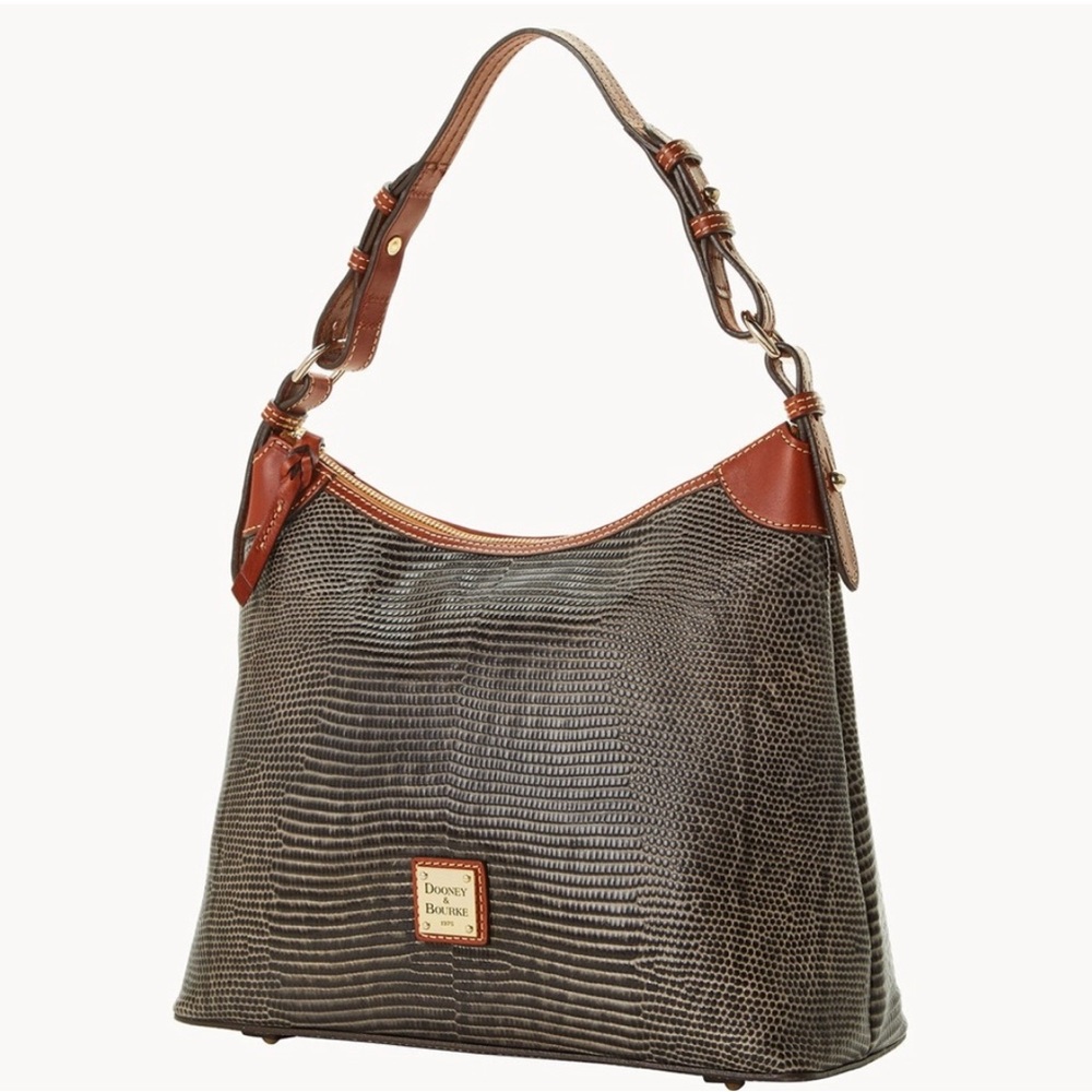 Dooney & Bourke Lizard embossed Brown Leather Hobo Bag